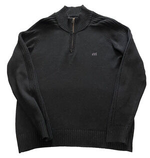 Mistral Womens Dark Sweater Sz Small Black 1/4 Zip Mock Neck Preppy Cottage Core